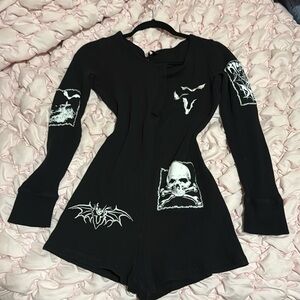 Grunge romper with patchwork, details, front and back